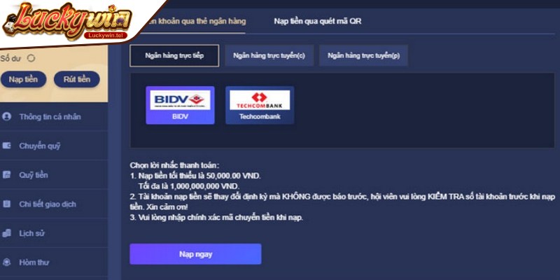 Luckywin cung cấp đa dạng các phương thức giao dịch linh hoạt, tiện lợi